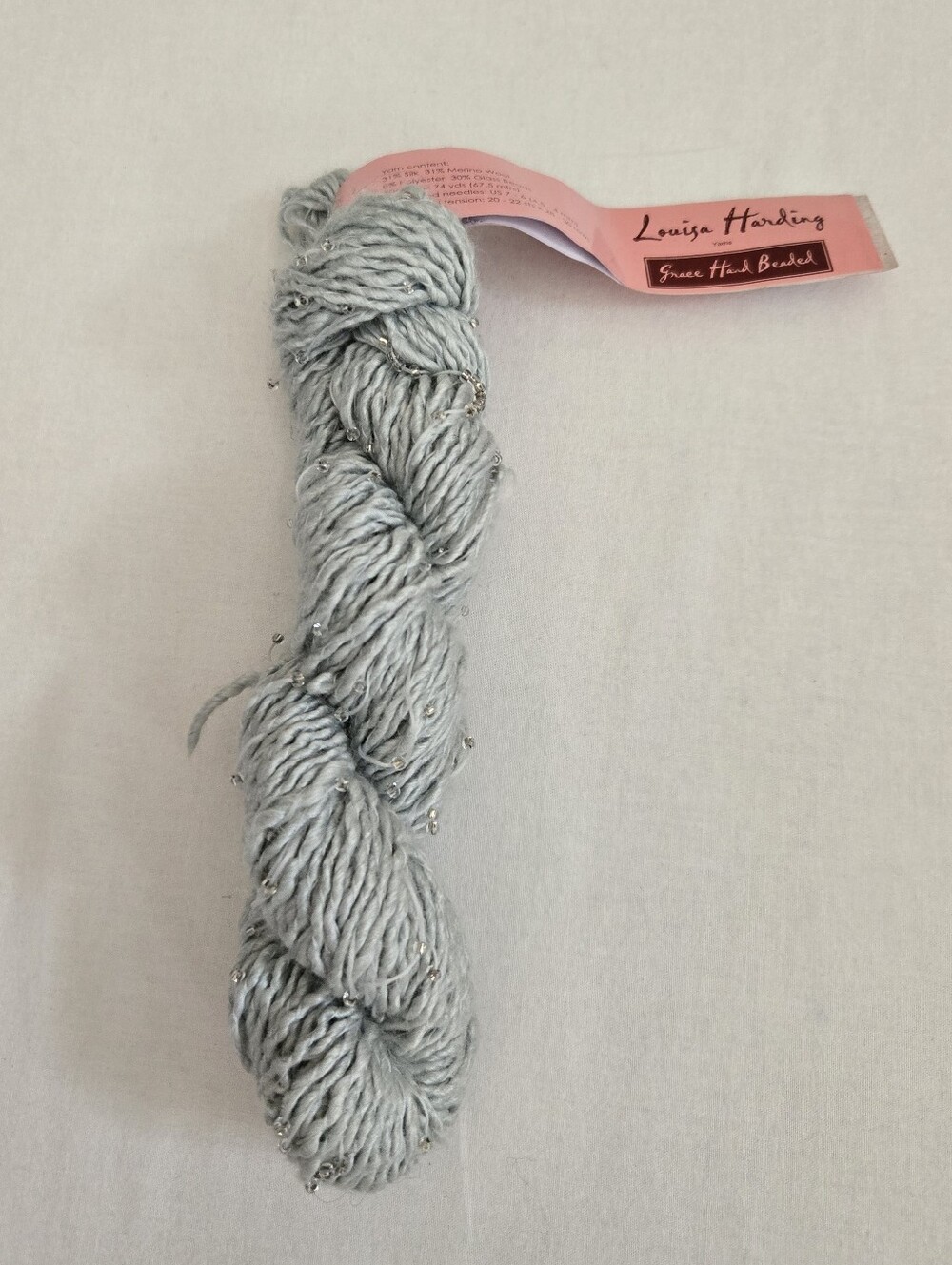 Louisa Harding Grace Hand Beaded Yarn Silk Merino Polyester Glass Gray Blue #003